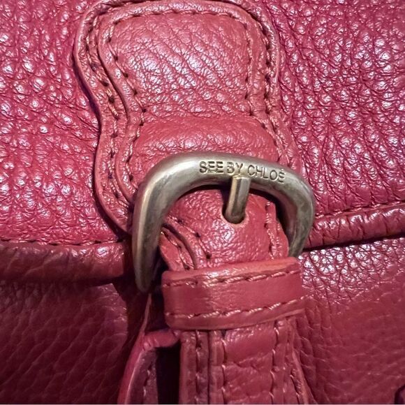 Chloe Grapefruit Red Leather Satchel Top Handle Brushed Gold Shoulder Bag Tote - Picture 10 of 12